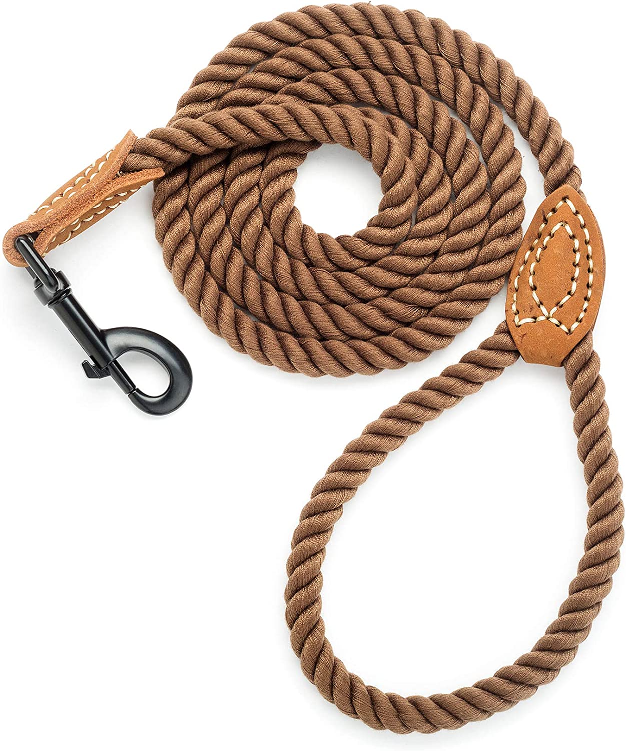Braided Cotton Rope Leash with Leather Tailor Handle