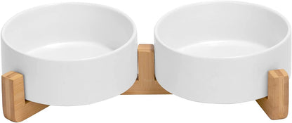 Ceramics Dog Bowl with Wood Stand