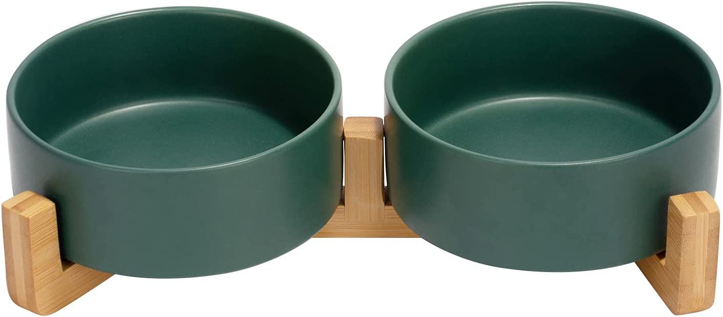 Ceramics Dog Bowl with Wood Stand