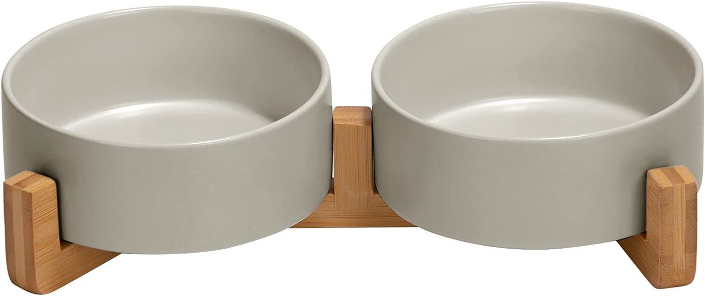 Ceramics Dog Bowl with Wood Stand