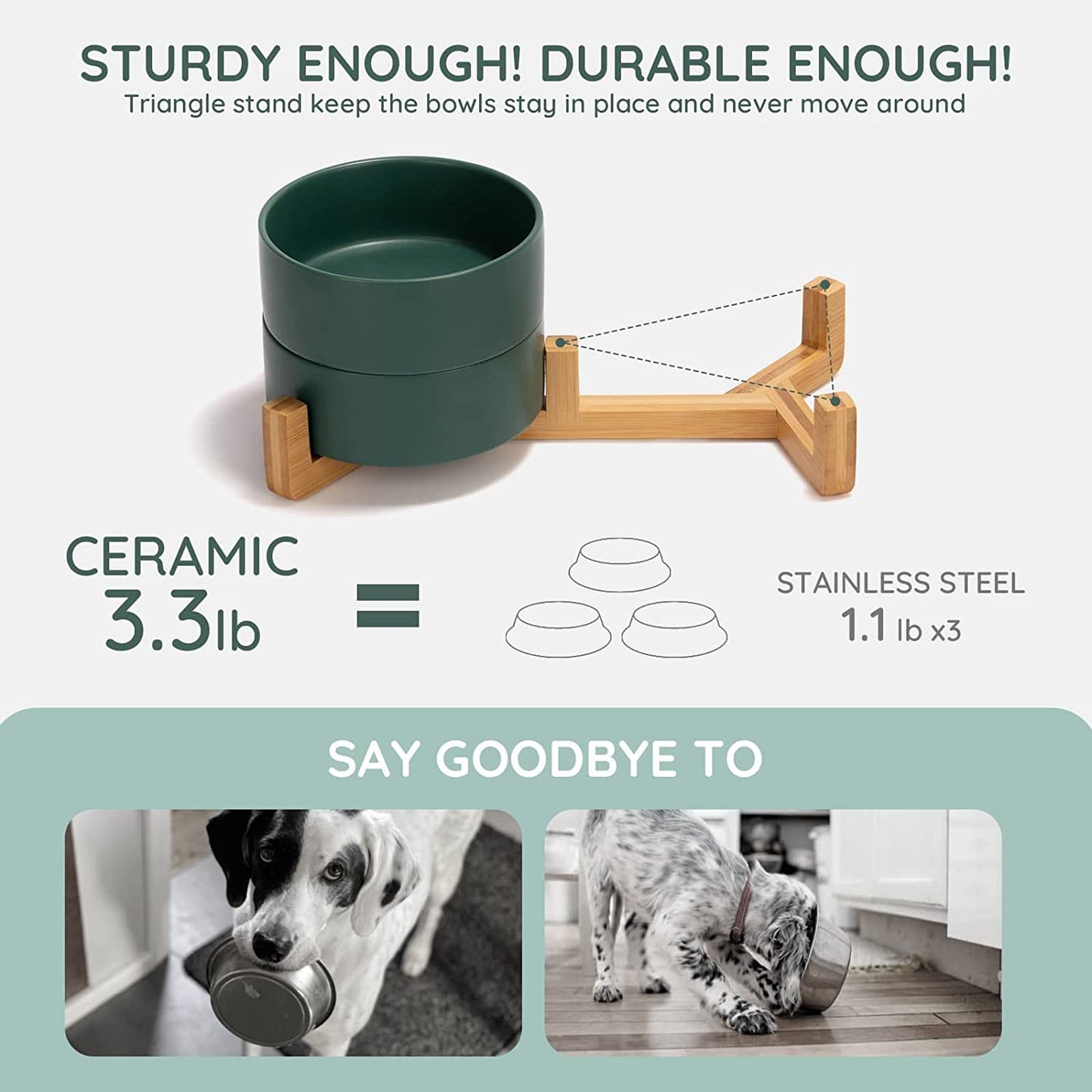 Ceramics Dog Bowl with Wood Stand
