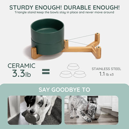 Ceramics Dog Bowl with Wood Stand