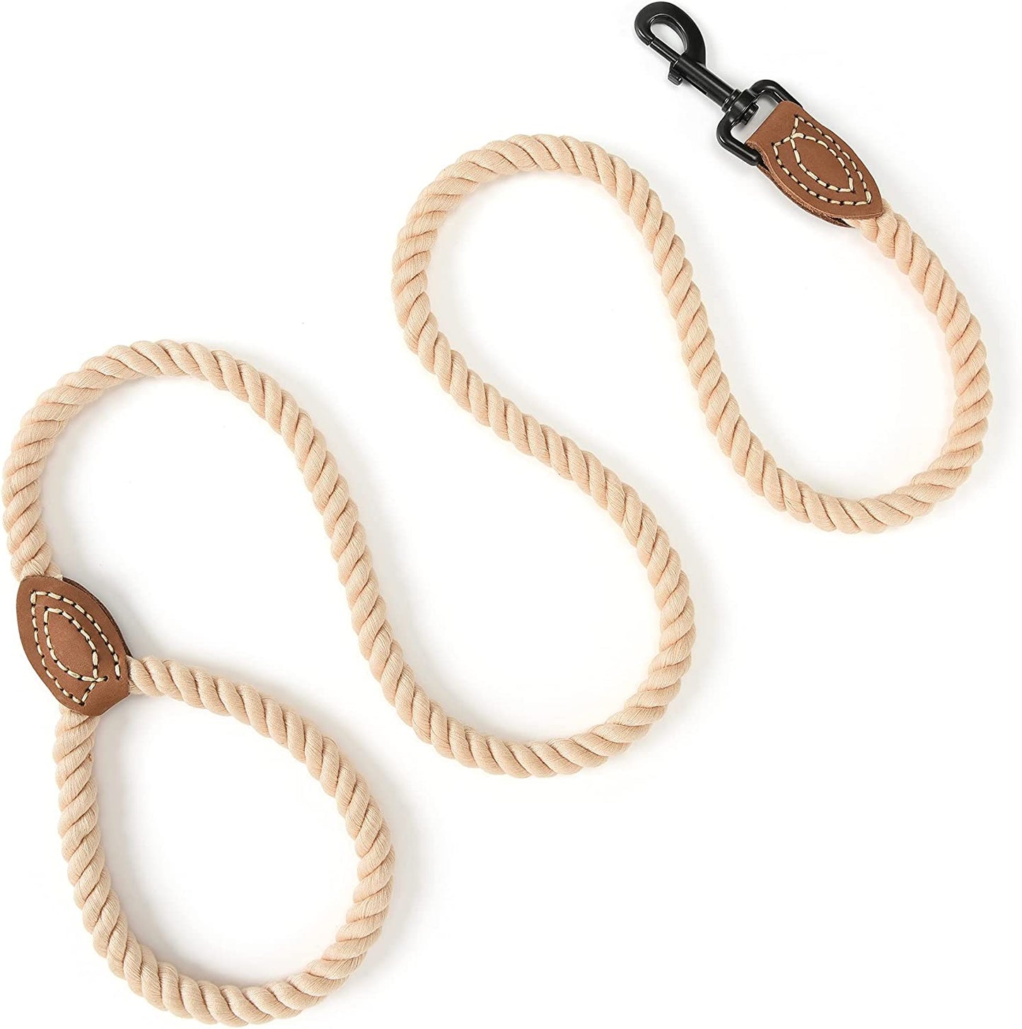 Braided Cotton Rope Leash with Leather Tailor Handle