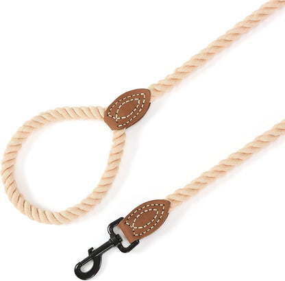 Braided Cotton Rope Leash with Leather Tailor Handle
