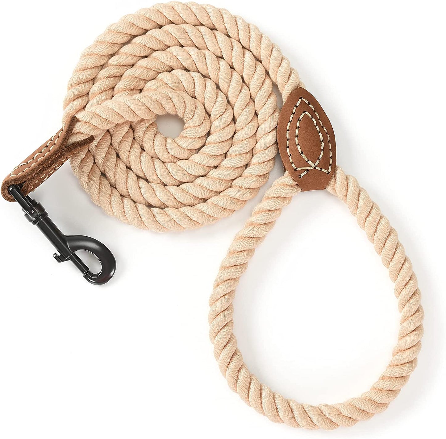 Braided Cotton Rope Leash with Leather Tailor Handle